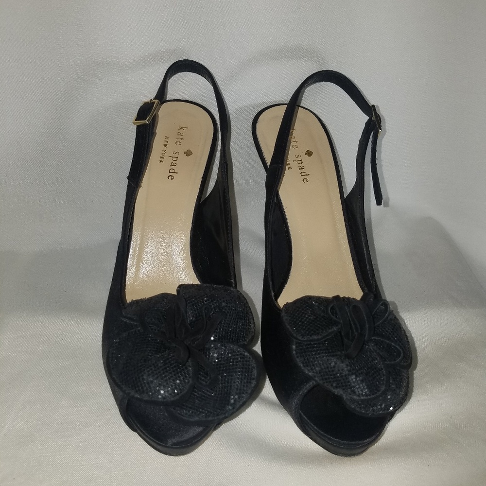 kate spade New York Black Satin Heels Size 6 1/2 B